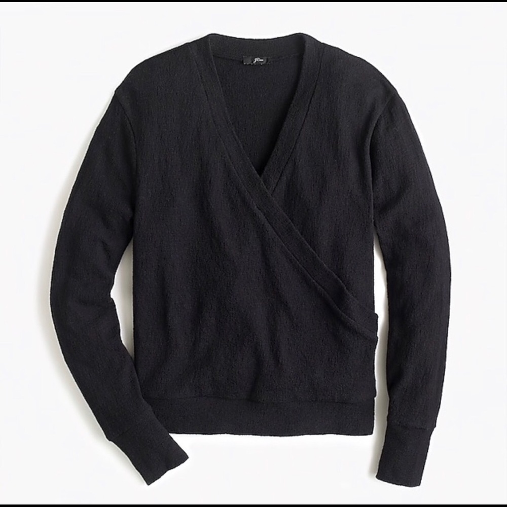 J.CREW FAUX WRAP LONG SLEEVE TOP IN BLACK SIZE S